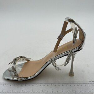 XYD Silver Open Toe Cute Bows Knots Clear Ankle Strap High Heel Party Sandals